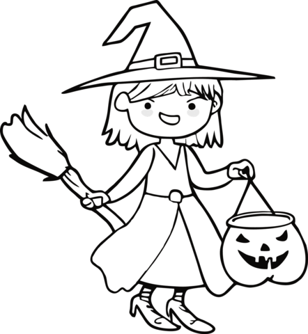 Halloween Witch Girl From Halloween Coloring Page